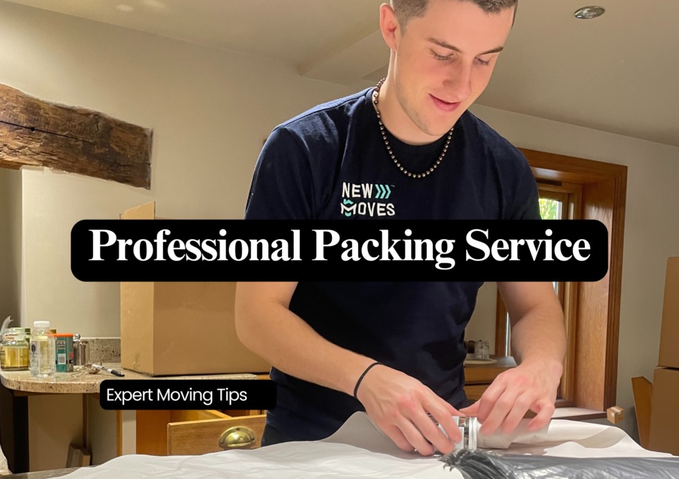 A New Moves Removals team member wrapping and packing items in a client's home